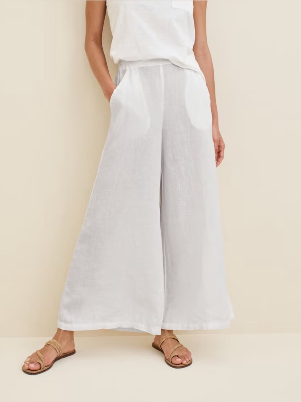 CP Shades Wendy Linen Pants White Size Small Vacation Neutral Beach Minimalist - Picture 4 of 8